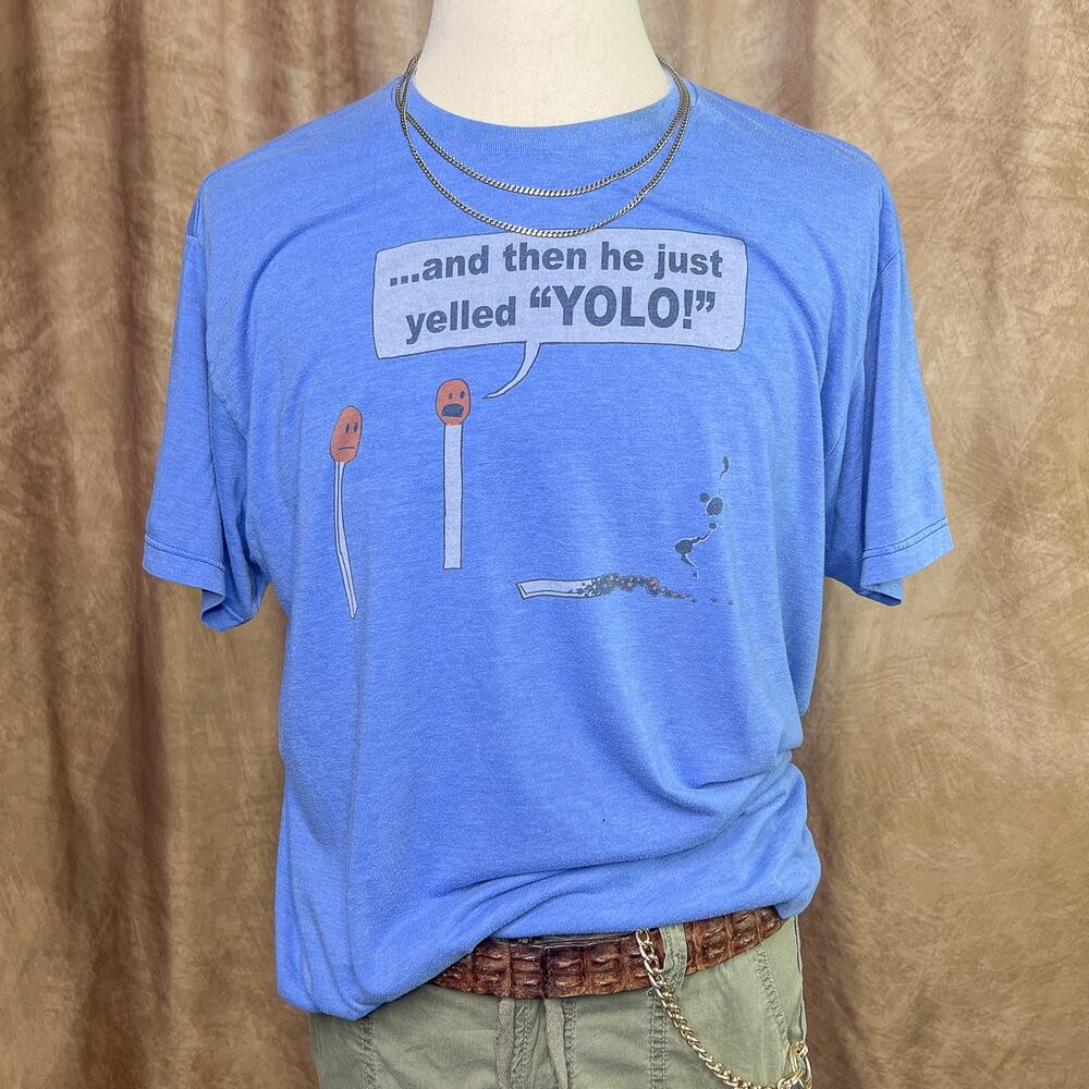 Y2K Funny Graphic T-Shirt Yolo Match Blue Short Sleeve Top Humor 2000s Skater